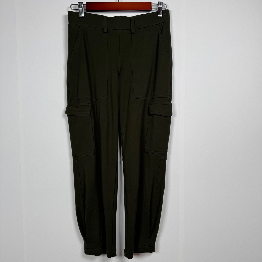 Quince Women S Ultra Stretch Ponte Taper Cargo Pants Olive Green Utility Minimal